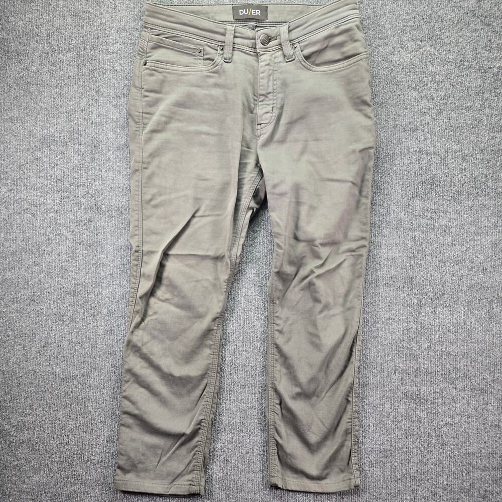 DU/ER Pants Mens 30x30 (30x26) Olive Gray N2X No Sweat Relaxed Taper Performance